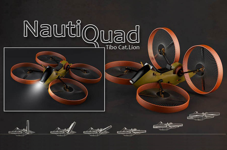 Thibault Chatillon NautiQuad one passenger eVTOL hoverbike (land and aquadic) concept design Thibault Chatillon NautiQuad one passenger eVTOL hoverbike (land and aquadic) concept design
